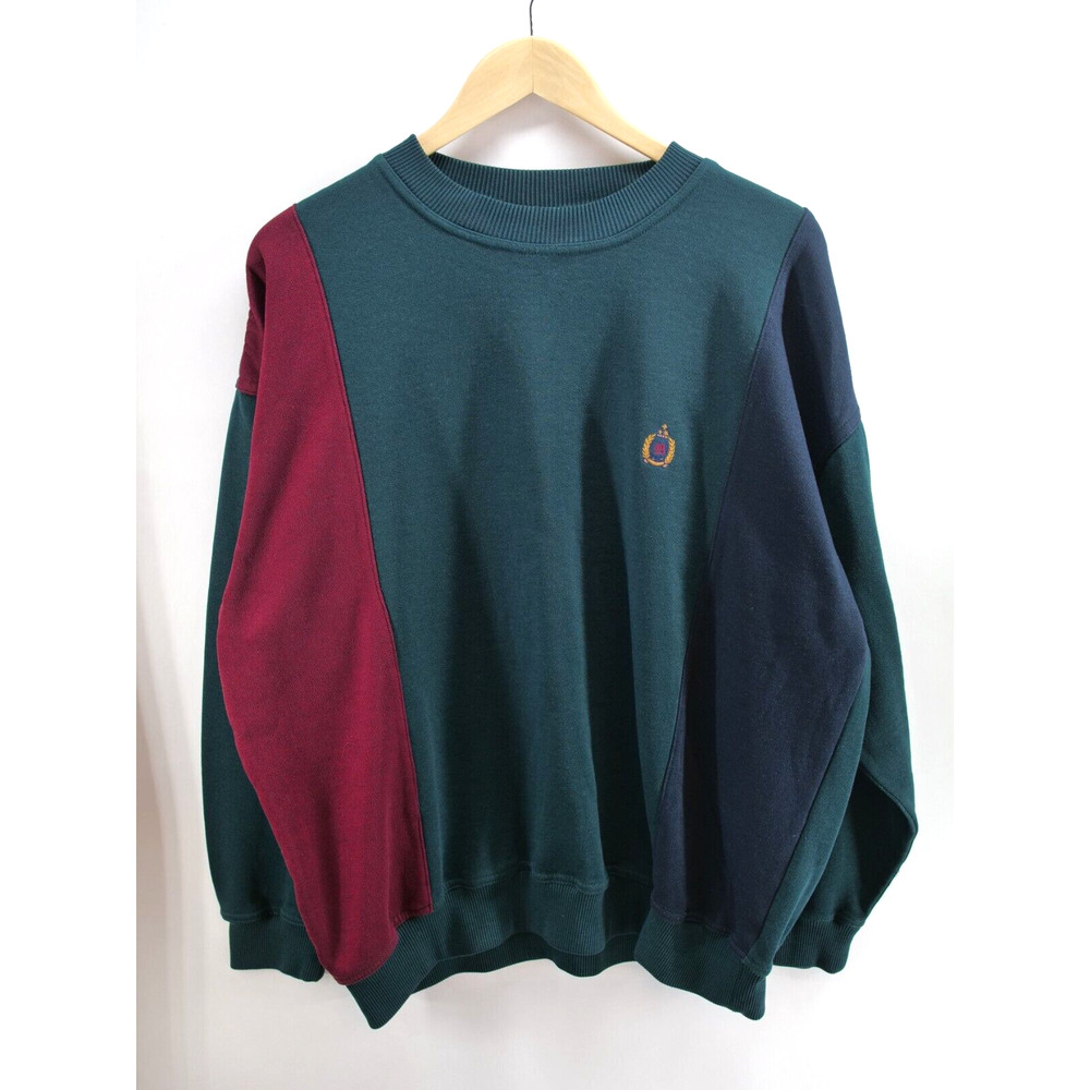 VTG Bugle Boy Company Sweatshirt XL Green‎ Red Faded Embroidered Crewneck 90s